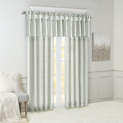 MADISON PARK Emilia Faux Silk Valances for Windows with Beads , Elegant Window Valance , 50" W X 26" L , Dust Aqua - color: Dusty Aqua, size: 50"W x 26"L (Pack of 1), style: Valance