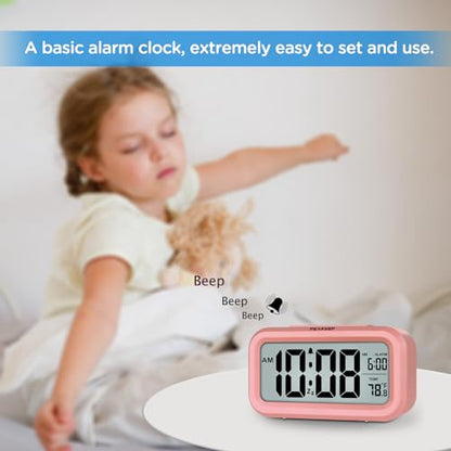 Peakeep Night Light Digital Alarm Clock Battery Operated Indoor Temperature - color: Light Salmon Pink