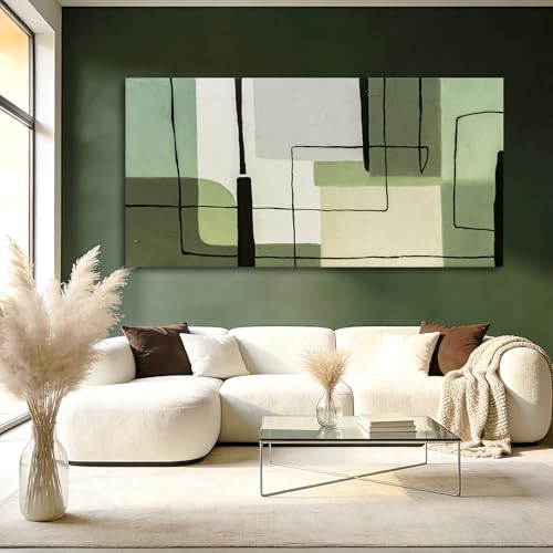 YETHEN WAL Sage Green Abstract Geometric Canvas Wall Art, 29x58 Inch Mid-Century Modern Print for Living Room, Bedroom or Office Wall Decor - color: Green, size: 58"L x 29"W
