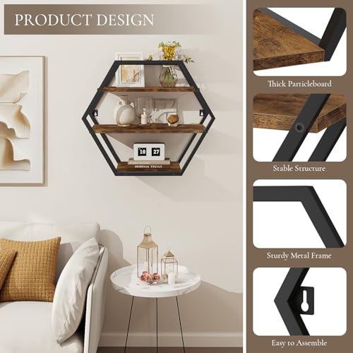 Hexagon Shelves for Wall, Decorative Hexagon Floating Shelves - size: Hexagon