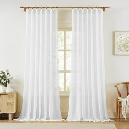 KangBang White Pinch Pleated Sheer Curtains with Hooks 60" W x 96" L - color: White, size: 60"W x 96"L (Pack of 2)