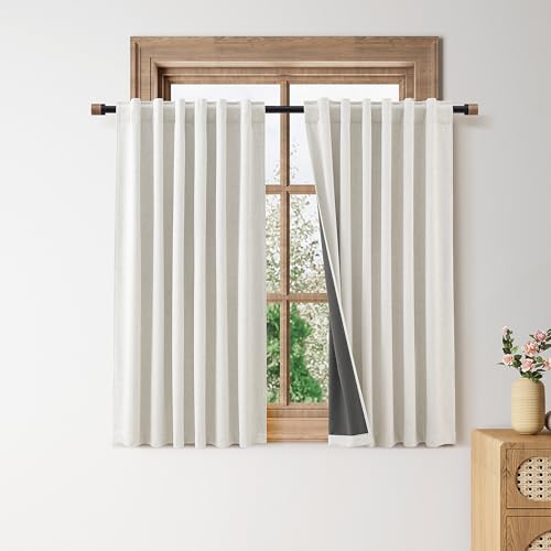 Nanspring 100% Blackout Linen Curtains for Bedroom 42x54 Long 2 Panel Cream - color: Natural, size: 42"W x 54"L (Pack of 2)