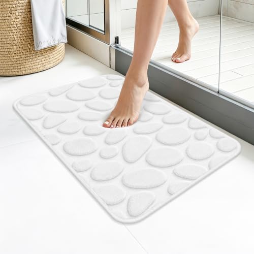 Memory Foam Bath Mat 24x16, Soft Absorbent Bathroom Rug, White - color: White, size: 16"x24"