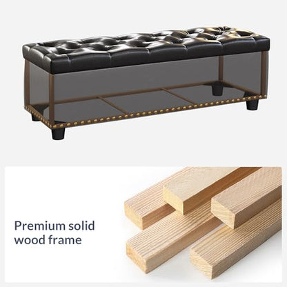 BELLEZE Storage Ottoman, Tufted Ottoman with Close Hinge, Foot Rest for Living Room (Dark Brown, 47 inch) - color: Dark Brown