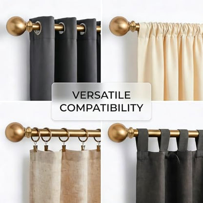 Golde Curtain Rods for Windows 18 to 45 inches,1 Inch Modern Metal Drapery Rods,Adjustable Heavy Duty Curtain Pole with Round Finials(18"-45"Soft Gold) - color: Soft Gold, size: 18"-45"