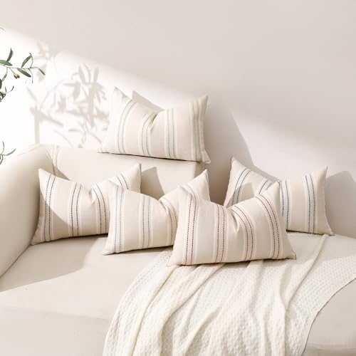 Hckot Stripe Throw Pillow Covers 12x24 Lumbar Dusty Blue Pillow Covers - color: Dusty Blue, size: 24" x 12" (Pack of 2)