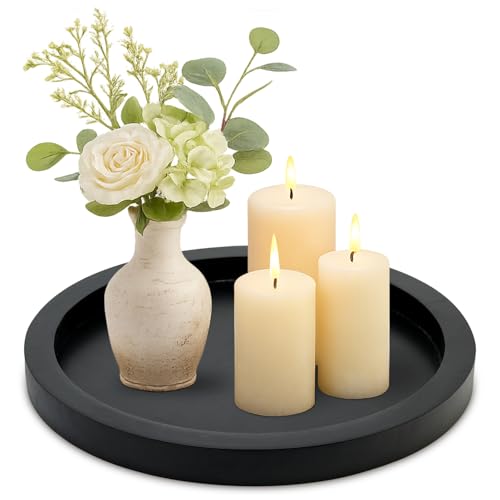 Black Round Wood Decorative Tray for Coffee Dining Table Centerpiece Decor - color: Black, size: 11"