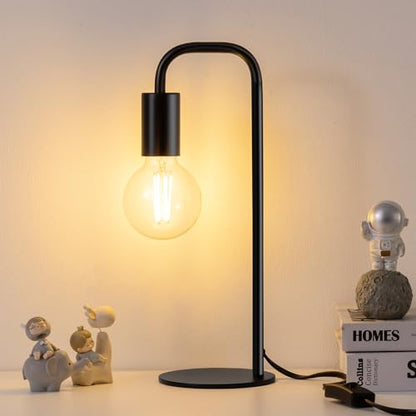 Industrial Table Lamp for Bedroom, Small Table Lamps for Bedside with Wire Switch, E26 Socket Base, Modern Nightstand Lamp for Living Room, Reading, Office, Bulb Not Included. - color: Black