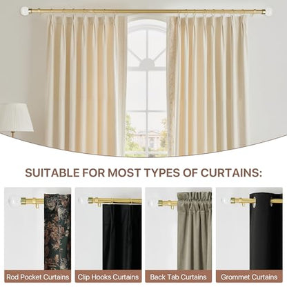 NICETOWN Adjustable Gold Curtain Rod, Extendable Living Room Window Treatment Curtain Rod, Luxury Gold Metal Finish with Crystal Glass Ball Finials, for Villa, Kitchen, Bathroom, Window, 48-84 Inches - color: Glass & Gold, size: 48" to 84"