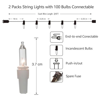 Vigdur White String Lights, 2 Packs 21FT Outdoor Christmas Lights 100 Bulbs - color: White