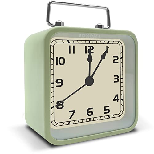 Rohome Small Alarm Clock, Retro Silent Quartz Movement with Night Light, Decorative Vintage Non Ticking Clock for Living Room, Office, Desk, Bedroom, Bedside, Hotel, Shelf, Nightstand (Green) - color: Green