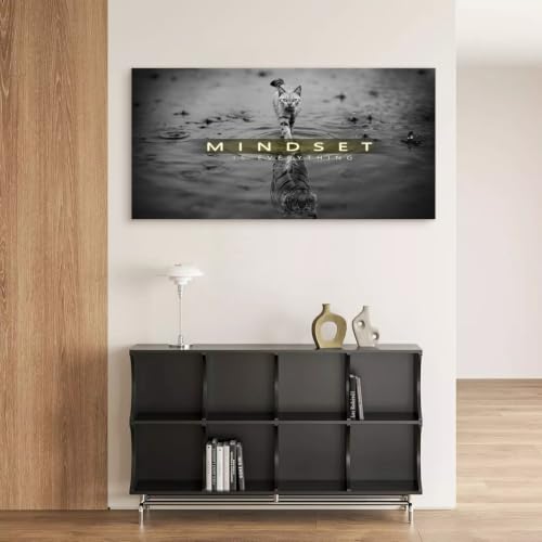 Cat Tiger Reflection Canvas Wall Art Mindset Motivation Poster - color: Black, size: 48"L x 24"W
