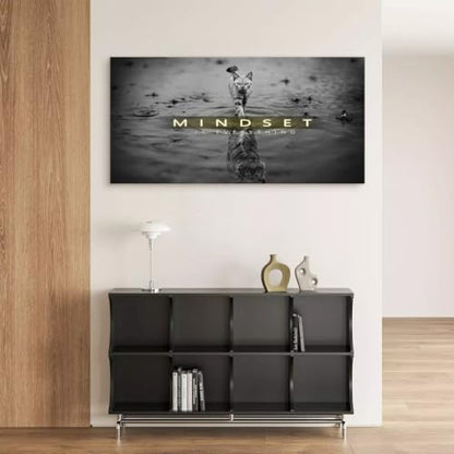 Cat Tiger Reflection Canvas Wall Art Mindset Motivation Poster - color: Black, size: 48"L x 24"W