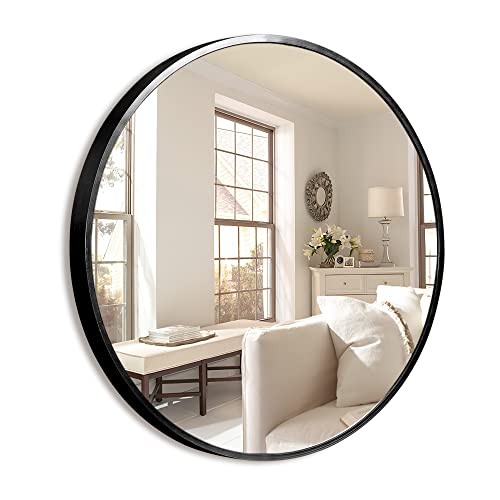 NeuType Round Mirror - 20inch Circle Mirror, Metal Framed, Wall-Mounted for Entryway, Living Room, Bedroom, Bathroom - Modern (Black)