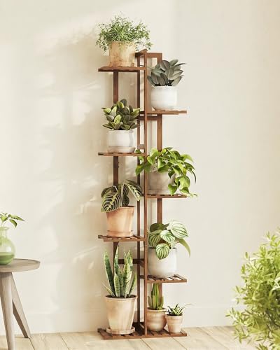 Bamworld Bamboo Plant Stand Indoor 7 Tiered Plant Shelf, Tea Brown 55 Inch - color: Natural 7 Tiered