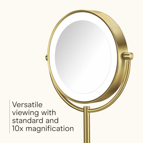 Conair LED Vanity Mirror, Double-Sided, 10x Maginification, Brushed Brass - color: Brushed Brass, size: 16"L x 10.3"W