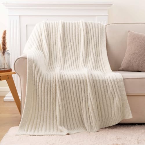 Battilo Cream Throw Blanket for Couch, Chenille Throw Blankets, 60"x80" - color: Cream, size: 60"x80"
