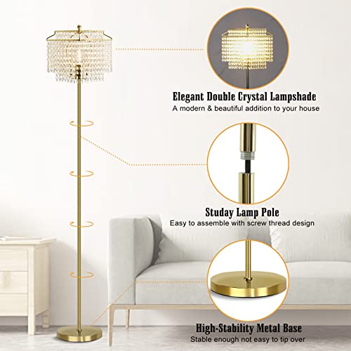Luvkczc Gold Crystal Floor Lamp, 64" Tall Elegant Standing Lamp - color: Gold