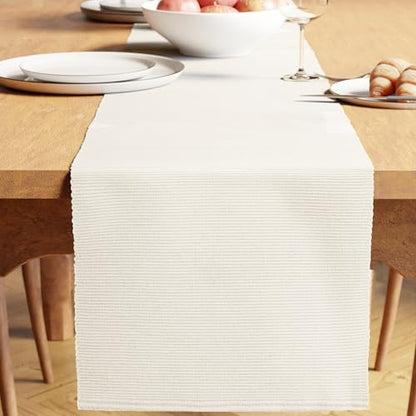Encasa XO Table Runner, Yarn Dyed Ribbed Cotton 13"x72" - color: Solid Off White, size: 13x72 in