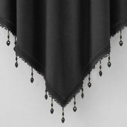 Molaxhome Swag Curtain Scalloped Curtain Valance Drape Sheer Lace Panel 1pc - color: Cloth Black