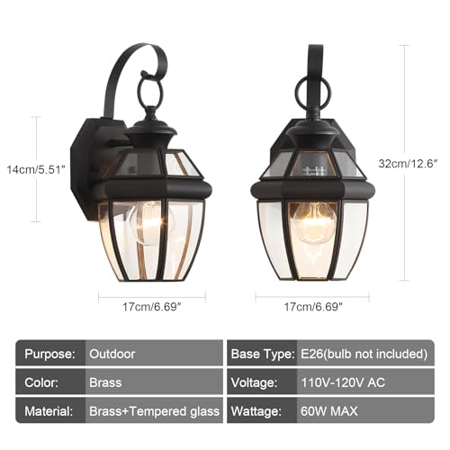 Solid Brass Outdoor Wall Light Fixtures, 12.6", 1-Pack - color: Black - 1 Pack, size: 12.6 inch