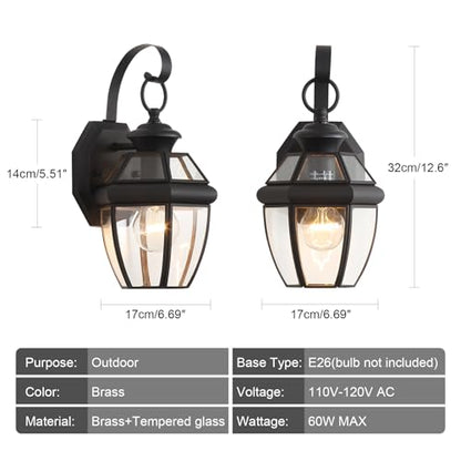 Solid Brass Outdoor Wall Light Fixtures, 12.6", 1-Pack - color: Black - 1 Pack, size: 12.6 inch