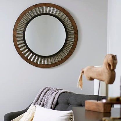 Household Essentials Sunburst Solid Wood & Metal Mirror, Brown - style: Wood and Metal