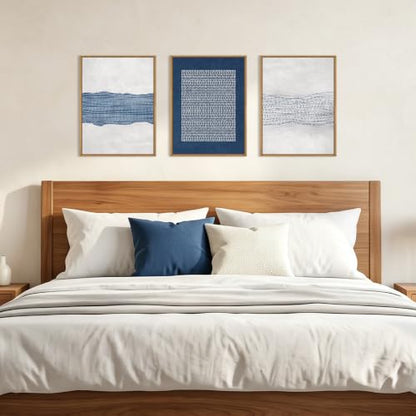 Aryroi Navy Blue and White Abstract Framed Canvas Wall Art Set- 12"x16"x3 - color: Navy Blue Dot Wall Art, size: 12"L x 16"W