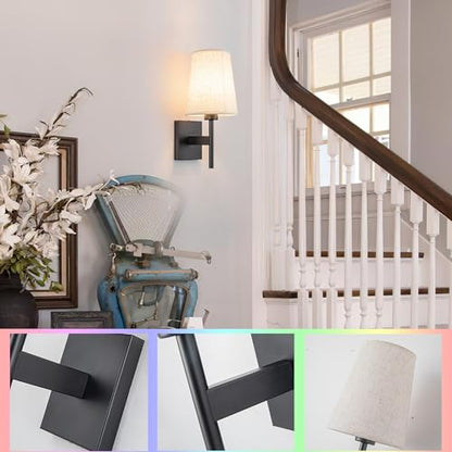 YHCDLAMP Battery Operated Wall Sconces Set of Two,Battery Operated Wall Lights with Remote, Fabric RGB Color Changing Dimmable Wall Lamp for Bedroom Living Room, Easy to Install (Color : Black) - color: Black