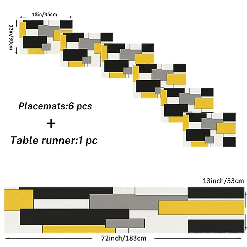 ArtSocket Table Runner and Placemats Set of 6, Abstract Geometric - color: Geometric Yellow