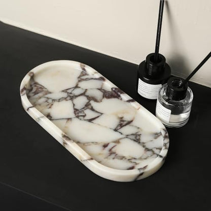 100% Natural Calaccata Viola Marble Tray, 10" x 5" Oval Tray - color: Viola-oval-10"x5"x0.7"