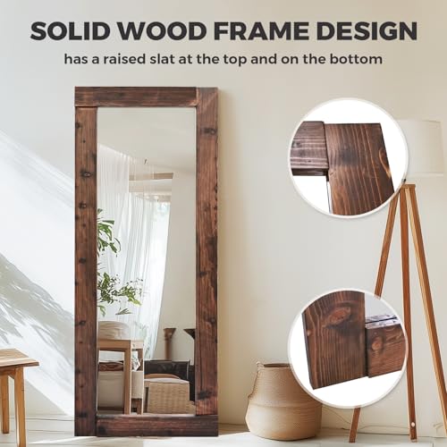 65x24in Full Length Mirror, Solid Wood Convex Frame, Brown - color: Brown-convex Frame, size: 65"L x 24"W
