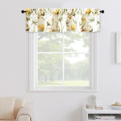 Leeva Floral Print Window Valance, Rod Pocket, 52 x 12, 1 Panel, White - color: T13, size: 52"W x 12"L (Pack of 1)