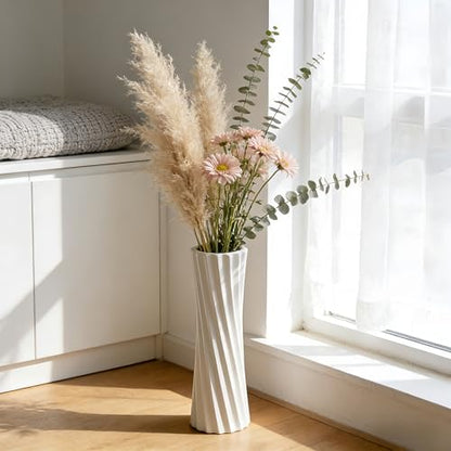 White Tall Ceramic Floor Vase, 15.7 Inch, Spiral Design - color: Shape 2, size: 16 Inch