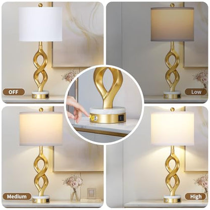 Cinyirong 30" White and Gold Table Lamps Set of 2 for Living Room, Modern Touch Control Bedside Lamps for Bedroom, 3-Way Dimmable Sculptural Resin Nightstand Lamps with USB A+C Ports and 2 LED Bulbs - color: White & Gold (2 Pack)