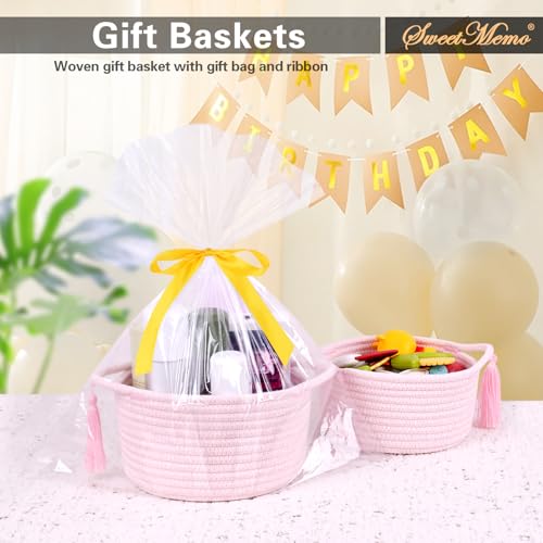 Small Gift Basket Empty to Fill, 2 Pack, Mini Woven Basket, Pink - color: Pastel Pink, size: 2 Pack