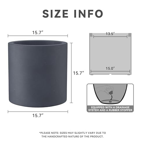 Kante Large Round Cylinder Charcoal Concrete Planter 15.8" Tall, Outdoor - color: Charcoal, size: 15.7" Dia