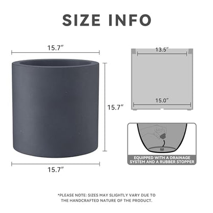 Kante Large Round Cylinder Charcoal Concrete Planter 15.8" Tall, Outdoor - color: Charcoal, size: 15.7" Dia