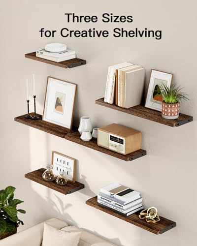 Amada Solid Paulownia Wood Wall Shelves, Medium Size, 6 Pcs, Brown - color: Brown, size: Medium