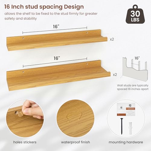 Axeman Picture Ledge Shelf, 24 Inch Oak Floating Shelves Set of 4 - color: Oak, size: 24 Inch