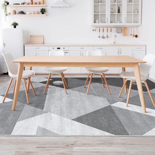 HOMFINE Washable Modern Area Rug - Geometric Style 10x13.9 Rugs for Living Room, Bedroom, Machine Washable Rug Soft Non Slip Non Shedding Area Rug - Grey, 10'x13.9' - color: Grey, size: 10' x 13.9'(Rectangular)