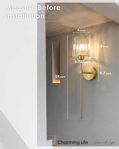 Battery Operated Wall Sconces Set of 2, Gold Crystal Wireless Wall Lights with Remote, 5000mAh Rechargeable (20H Run Time), Dimmable RGB & 3 Color Modes, Art Deco Vanity Sconce for Bedroom Living Room - color: Gold