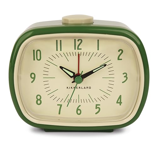 Kikkerland Retro Alarm Clock – Vintage Decor for Bedroom, Nightstand, Living Room, or Office – Battery Operated, Decorative Analog Clock, Green - style: Green Retro
