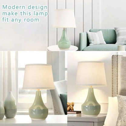 GyroVu 18" Table Lamp Set of 2, Ceramic Table Lamp Classic Beside Lamps Nightstand Lamp Modern Lamp for Living Room, Bedroom & Office Rocker Switch Sage Green-LED Bulbs Included - color: 18.63" Sage Green