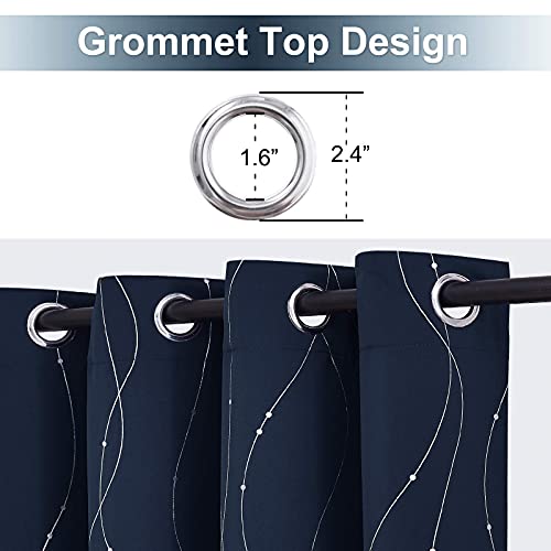 StangH Navy Blue Blackout Curtains - Silver Wave Dots Print Curtains Thermal Insulated Grommet Curtain Drapes for Bedroom Study Room, W52 x L63 inches, 2 Panels - color: Silver Navy, size: 52"W x 63"L (Pack of 2)