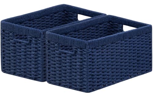 joybest Wicker Baskets for Shelves, Hand-woven Storage Baskets Green - color: Navy Blue, size: 2 Pack 13.4l X 8.3w X 7.1h Inch