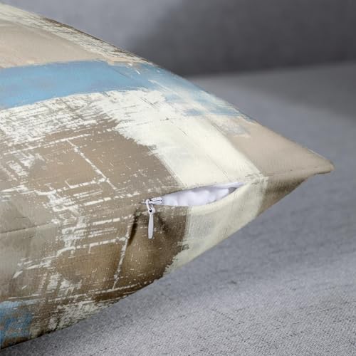 Britimes Throw Pillow Covers Set of 2, 18 x 18 Inch, Brown Beige Blue - color: Blue Brown, size: 18" x 18" (Pack of 2)