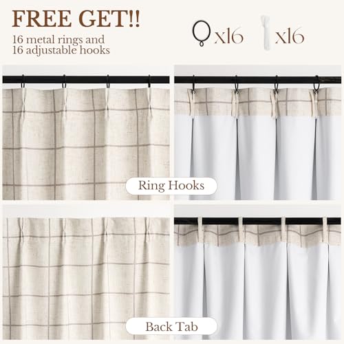 THREE GIRLS Linen Plaid Blackout Curtains for Living Room,Bedroom,Dining Room 95 Inches Long Gingham Double Layer 2 Panels Set Luxury and Modern Printed Design Darkening Pinch Pleated - color: Linen, size: 40"W x 95"L (Pack of 2)