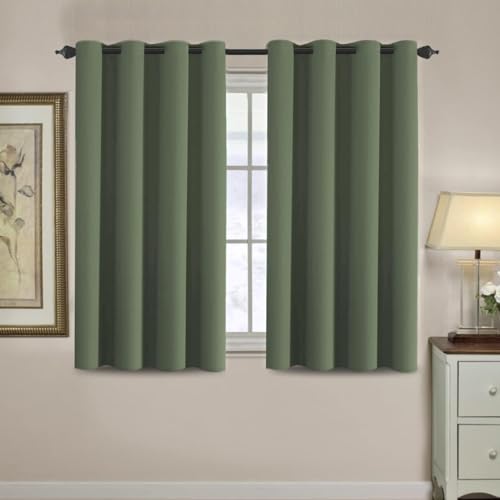 H.VERSAILTEX Blackout Curtain for Living Room Small Window Kitchen Blackout Curtains 45 inch Length Energy Saving Solid Grommet Blackout Drape, One Panel, Bronze Green, 52" W x 45" L - color: Bronze Green, size: 52"W x 45"L (Pack of 1)