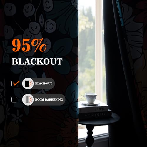 MYSKY HOME Boho Floral Blackout Curtains for Bedroom 63 inch Long Botanical Black Out Curtains for Living Room Grommet Thermal Insulated Room Darkening Window Drapes for Home Decor,2 Panels, 52"x63" - color: Z-boho Floral, size: 52"W x 63"L (Pack of 2)